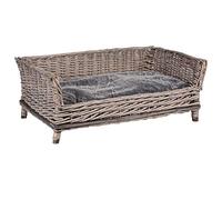 RM E-Commerce Cama para perros de mimbre rectangular con cojín gris para perros grandes y pequeños, 88 cm de ancho