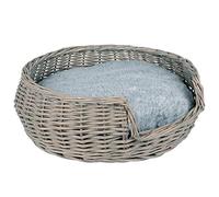 RM E-Commerce Cama para perros y gatos de mimbre con cojín, color gris, diámetro 55 cm