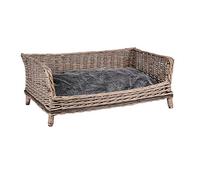 RM E-Commerce - Cama rectangular de mimbre con cojín para perros grandes y pequeños, 80 cm de ancho, color gris