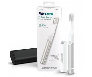 RM Oral Pulse Sonic - Cepillo de dientes con 48.000 vibraciones sónicas, mango de metal, cerdas suaves, estuche de viaje, 2 modos para blanqueamiento y eliminación de placa, temporizador inteligente