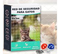RM Pro® Red para Gatos Terraza 8x3m, Seguridad Transparente Ideal Balcon Ventana, Proteccion Exterior Interior Malla Antidesgarro Duradera, Kit Completo Montaje Cuerda Ganchos Bridas Juguete Regalo