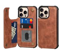 RMAWRAD Brieftasche hülle kompatibel mit iPhone 15 Pro 6.1 Zoll, echtem Leder Klapphülle Handyhülle mit Kartenhalter Standfunktion Magnetschnalle Wallet Flip Case langlebig Dunkel braun