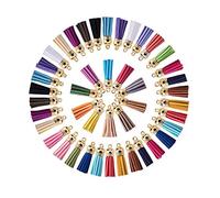 Rmeet Colgantes de Borlas,100 Pack Mini Borla de Cuero con Gorra para Hacer Artesanías de Llaveros Fabricación de Joyas de 40 mm Colores Surtidos