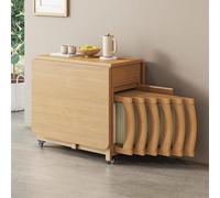 Juego De Mesa De Cocina Plegable, Mesa Abatible De Madera con 6 Sillas, Mesa De Cocina Móvil Mesa De Comedor Extensible para Restaurante Cocina Sala De Estar Comedor-1.4m