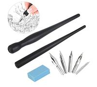 RMENOOR Kit Completo Plumillas Manga|2 Portaplumas + 5 Puntas + 1 Borrador|Plástico/Acero Inox|Líneas Caligrafía/Dibujo|Principiantes/Artistas