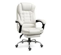 RMF Silla de Oficina Ergonómica Profesional Reclinable, Silla de Escritorio Cómoda y Relajante con Reposapiés - Sillón Relax con Ruedas Giratorias y Altura Ajustable Blanco