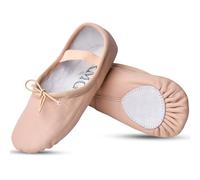 RMG Co. Zapatillas de ballet para niñas y niños pequeños, de piel suave, zapatillas de baile para niños pequeños, niños grandes, unisex, Bronceado claro, 5 Toddler