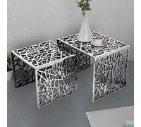 RMIHSJG Side Table - Mesa auxiliar pequeña para jardín, 2 unidades, cuadrada, aluminio plateado, para exterior, piscina, jardín, balcón