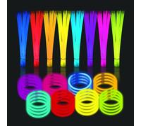 RMIVEGLIA Set con 100 bastones luminosos y conectores, pulseras luminosas fluorescentes, palitos luminosos para niños, barras luminosas para fiestas y accesorios festivos originales.