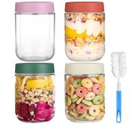 RMIVEGLIA Tarros de Cristal con Tapa 500ml - Set de 4 Frascos de Vidrio con tapa hermética, Tarro Cristal con Tapa Reutilizable, Botes Cocina Almacenaje, Ideales para Meal Prep y Overnight Oats.