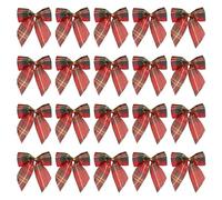 RmKbe 20 lazos de cuadros rojos de tartán para decoración de Navidad, mini lazos de cinta a cuadros para interiores y exteriores, decoración del hogar para manualidades, decoración del árbol de