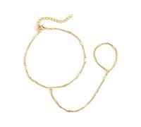 RMMD Handkette Armband 14K Vergolate/Weißgold Zirkon Perlen Handkette Gold Damen Armband mit Ring Verbunden Boho Geschenke für Frauen Hand Chain Gold Bracelet Women Jewelry Modeschmuck, 18+5cm, Cobre