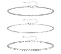 RMMD Pulsera de oro y plata para hombre - 3 piezas de acero inoxidable pulsera hombre pulseras cubana cuerda de eslabones Figaro cadena pulseras set joyas regalo para hombres chicos él padre amigo