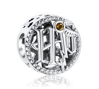 RMMY Charm Icons Honey Colored Crystal 925 Sterling Silver Pendant Dangle Beads for European Bracelets and Necklaces,Chriatmas Halloween Valentine's Day Birthday Jewelry Gifts for Women