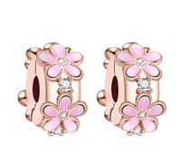 RMMY Pink Daisy Clips Charms 2pcs Colgante Para Collar Pulsera Regalo Del DíA De La Madre Para Las Mujeres 925 Bolas De Plata De Ley Con Circonita JoyeríA