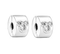 RMMY Silver Gem Mouse Head Clip Charms 2pcs Colgante para Collar Pulsera Regalo del día de la Madre para las Mujeres 925 Bolas de Plata de ley con Circonita Joyería