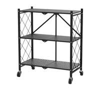 RMNKTHC Estantería plegable de 3 niveles, para cargas pesadas, para el hogar, plegable, con ruedas, 71,5 x 36,5 x 87 cm, estantería de metal, para la cocina, color negro