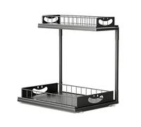RMNKTHC Organizador metálico extraíble para Armario bajo Fregadero, 2 Niveles, con Dos cajones extraíbles, para Armario Inferior, Cocina y baño (Negro)