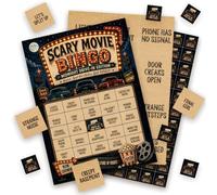 Rmoihoup Scary Movie Bingo, Midnight Drive-in Halloween Party Games-01 | Juego de tarjetas de juego de bingo de fiesta de terror para 24 adultos, suministros de actividades de visualización de