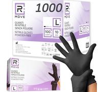RMOVE 1000 guantes de nitrilo negros L sin polvo, sin látex, hipoalergénicos, 10 cajas de 100 guantes desechables para esteticistas, tatuadores, entornos médicos