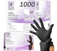 RMOVE 1000 guantes de nitrilo negros M sin polvo, sin látex, hipoalergénicos, 10 cajas de 100 guantes desechables para esteticistas, tatuadores, entornos médicos