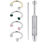 Rmsnxnnz Piercing para tabique de herradura, 20G, 18G, 16G, joyería Astm F136, hilo interno de titanio, doble gema, mordida de serpiente, labio, cartílago, hélice, tragus, piercing para mujer, Titanio