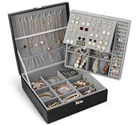 RMTEB Joyero joyero para mujeres y hombres con piel sintética 2 capas grande organizador de joyas con cerradura para collares pulseras pendientes anillos caja organizadora de joyas regalo ideal negro