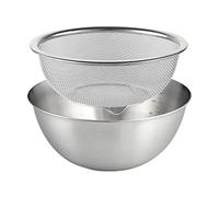 RMWHGDUL 2 Coladores Microporosos de Acero Inoxidable 304 con Tazón Mezclador, Cesta Escurridora con Cubeta, Escurridor de Pasta, Espaguetis, Arroz Y Frutas, 24CM