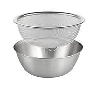 RMWHGDUL 2 Coladores Microporosos de Acero Inoxidable 304 con Tazón Mezclador, Cesta Escurridora con Cubeta, Escurridor de Pasta, Espaguetis, Arroz Y Frutas, Los 22CM