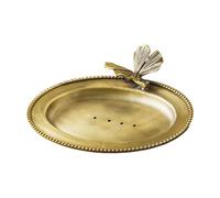 RMWHGDUL Jabonera de Latón Vintage, Plato Antiguo, Expositor Multiusos, Plato Decorativo Ovalado para Joyas para Ducha, Mesa, Hogar, Hoja de Gingko, Individual
