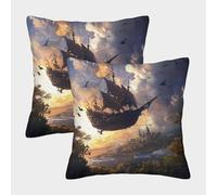 RNDKAUUIE Barco Pirata de Arte Fundas De Cojín De Juego De 2 Cojines De Sofá Modernos Barco Pirata Funda De Almohada Poliéster Fundas Cojines Decorativos para Sofa Funda De Almohada Cuadrado 40x40cm