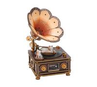 Rnfinewow Rompecabezas 3D para adultos, caja de música fonógrafo de gatos de madera, kit de modelo hecho a mano, manualidades, caja de música de madera 3D, tocadiscos vintage para decoración del hogar