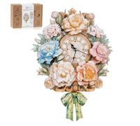 Rnfinewow Rompecabezas de madera 3D para adultos, reloj de flores con kit de modelo de péndulo, rompecabezas 3D para habitación de adultos, decoración del hogar, kit de reloj de pared, regalo de