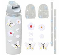 RNFVJH 11 dijes decorativos compatibles con botellas de agua Owala de 16 onzas, 24 onzas, 32 onzas, 40 onzas, diseño de diamantes de imitación brillantes y flores de mariposa para unisex, sin taza
