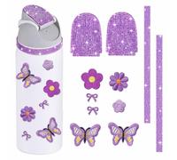 RNFVJH 11 dijes decorativos compatibles con botellas de agua Owala de 16 onzas, 24 onzas, 32 onzas, 40 onzas, diseño de diamantes de imitación brillantes y flores de mariposa para unisex, sin taza