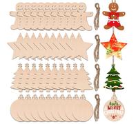 RNHDLY Colgantes de Madera de Navidad - 40 Unidades para Pintar y Manualidades - Decoraciones Navideñas Con Cuerda de Cáñamo