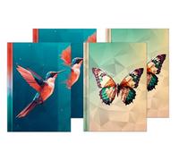 RNKVERLAG 46825 - Juego de cuadernos Polígono por motivo 2x mariposa, 2x colibrí, a cuadros, en DIN A5, 4 unidades