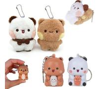 RNPKZ 2 llaveros BuBu Dudu, mini Kawaii con dibujos animados, estatua de oso panda, cadena de llaves para mujeres, niñas, bolso de coche, mochila, regalos para llaves
