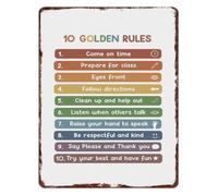 RNUMLIGH 10 Golden Rules Classroom Expectations Aluminum Sign Metal Educational for School Wall Decor 8 X 12 in