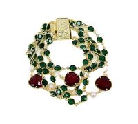 RNUMLIGH 5 Rows Cultured White Pearl Green Crystal Rosary Chain Bracelet Beaded Jewelry Fashion Lady Jewelry Gifts