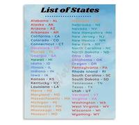 RNUMLIGH Aesthetic State Abbreviation Chart Poster Education Decorative Metal Tin Sign Wall-Art for Room(Framed,16x24inch(40x60cm))