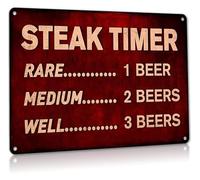 RNUMLIGH Aluminum Funny Beer Sign Steak Timer Metal Tin for Man Cave Pub or Kitchen Wall 8 X 12 in