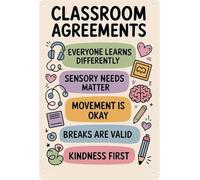 RNUMLIGH Amusing Neurodiversity Classroom Rules Adhd Autism Sign Aluminum Wall Hanging for Living Room Bedroom Kitchen Bathroom Garden Farm 8 X 12 in