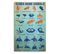 RNUMLIGH Antique Scuba Hand Signals Canvas Wall-Art Educational Diving Guide for Boys Room or Underwater Theme Decor(Unframed,16x24inch(40x60cm))
