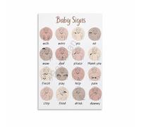 RNUMLIGH ASL for Babies Poster Sign Language Chart First Signs Guide Educational Wall-Art for Nursery Toddler Room Playroom Decor(Framed,12x18inch(30x45cm))