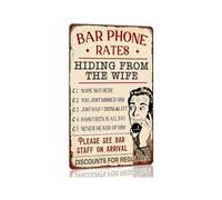 RNUMLIGH Bar Phone Rates Hiding from the Wife Funny Vintage Metal Tin Sign Humor Wall Decor for Man Cave Home Office Garage Pub 8 X 12 inch