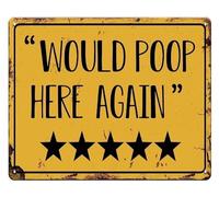 RNUMLIGH Bathroom Wall-Art Metal Tin Sign Vintage Funny 5 Stars Would Poop Here Again Humorous for Restroom Home Cafe Bar 8 X 12 inch