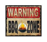 RNUMLIGH BBQ Warning Sign Vintage Metal Tin for Backyard Patio Garden Grill Area Outdoor Wall Decor 8 X 12 inch