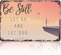RNUMLIGH Be Still Let Go And God Metal Sign Inspirational Wall Decor For Living Room Bedroom Office Home Cafe Spiritual Retreat 8 X 12 in