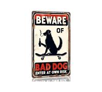 RNUMLIGH Beware of Bad Dog Enter at Your Own Risk Vintage Metal Tin Sign Novelty Funny Warning Wall Decor for Farmhouse Garage Shed Man Cave 8 X 12 inch
